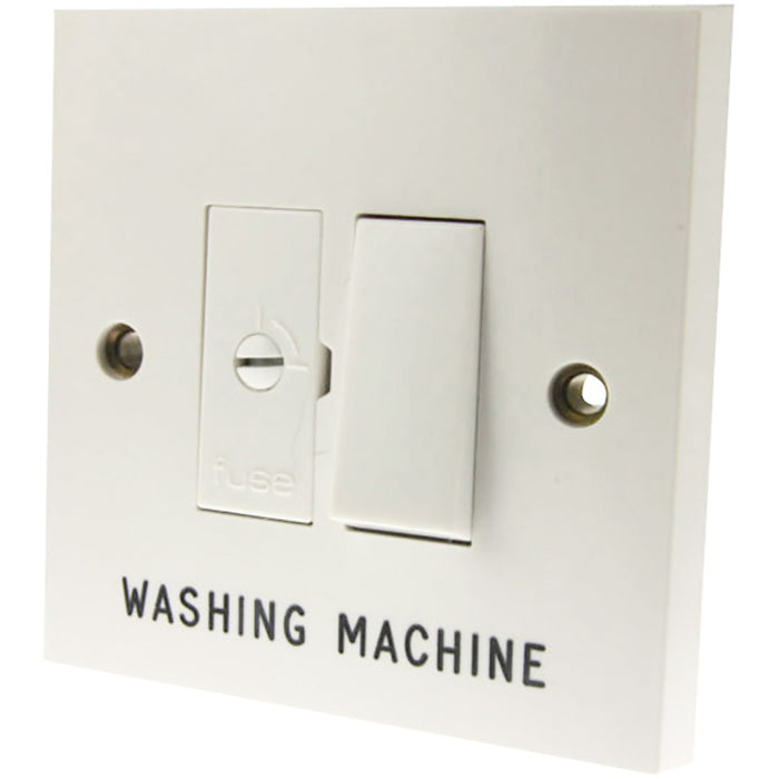 Newlec NL8313S/WM Connection Unit Fused Switched Engraved 'Washing Machine' Square Edge 13A White