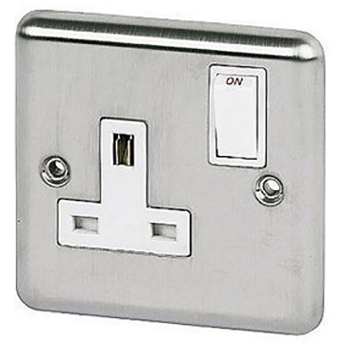 Newlec NLBS8900/1 Socket Outlet Switched Double Pole Decorative 1 Gang 13A Brushed Steel