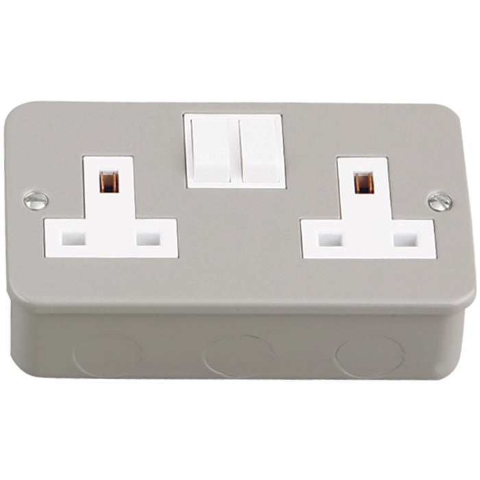 Newlec NL8400/2 Socket Outlet Switched Single Pole 2 Gang 13A Metalclad with Backbox