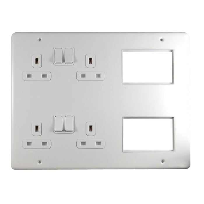 Deta 1975WHW Slimline Lounge Plate Switched Socket Outlet with 6 Data Module Space 4-Gang 13A White