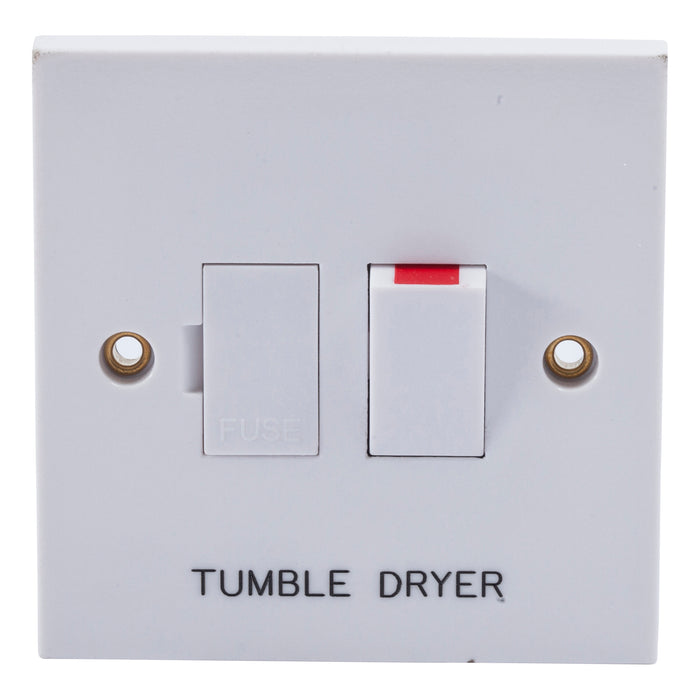 Newlec NL8313S/TD Connection Unit Fused Switched Engraved 'Tumble Dryer' Square Edge 13A White