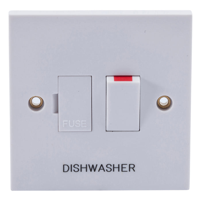 Newlec NL8313S/DW Connection Unit Fused Switched Engraved 'Dishwasher' Square Edge 13A White