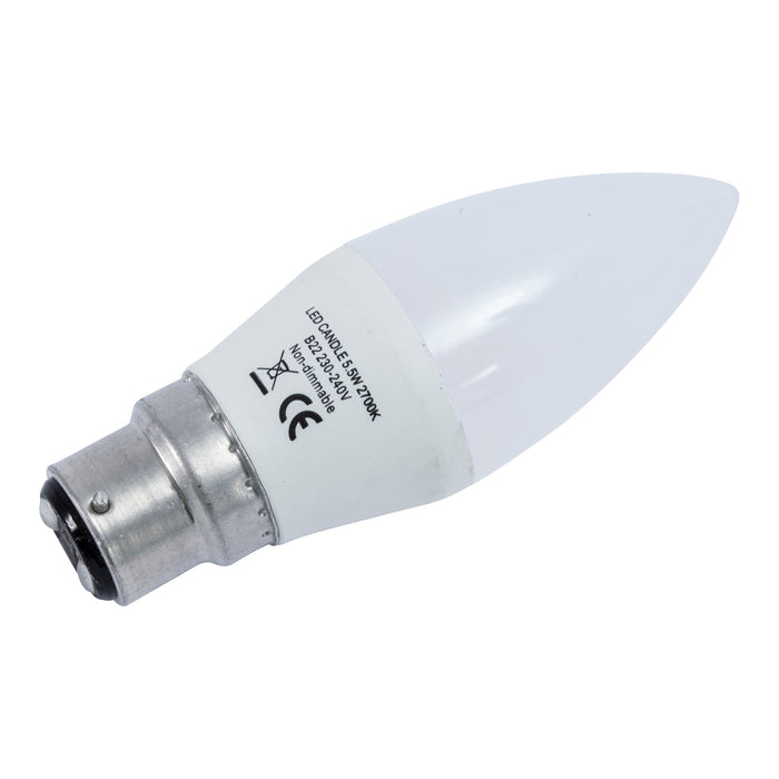 Newlec NLLED/5.5/CAND/827/B22 5.5W LED Candle Lamp Bulb B22 470lm 2700K 106x38mm Warm White
