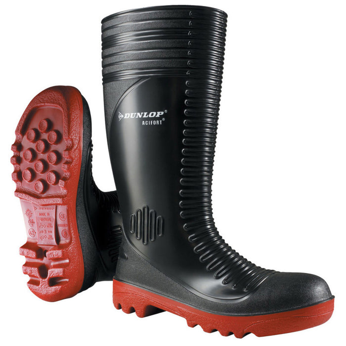 Dunlop ACIFORT8 Boots Wellington Safety Black/Red Size 8