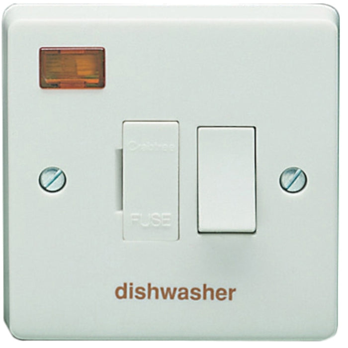 Crabtree 4827/3/DW 13A Double Pole Switched Fused Connection Unit With Neon Printed 'Dish Washer'