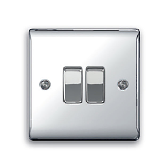 Newlec NLRE8910/22PC Switch Plate Decorative Raised Edge 2 Gang 2 Way 10A Polished Chrome