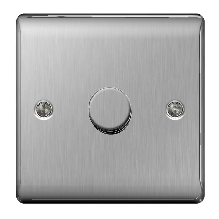 Newlec NLBS8905/12 Switch Push Dimmer Decorative 1 Gang 2 Way 60-400W Brushed Steel
