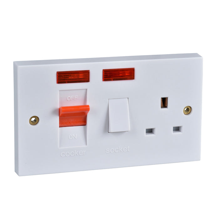 Schneider G45ACCUN Cooker Control Unit DP 13A Switched Socket & Neon 45A White