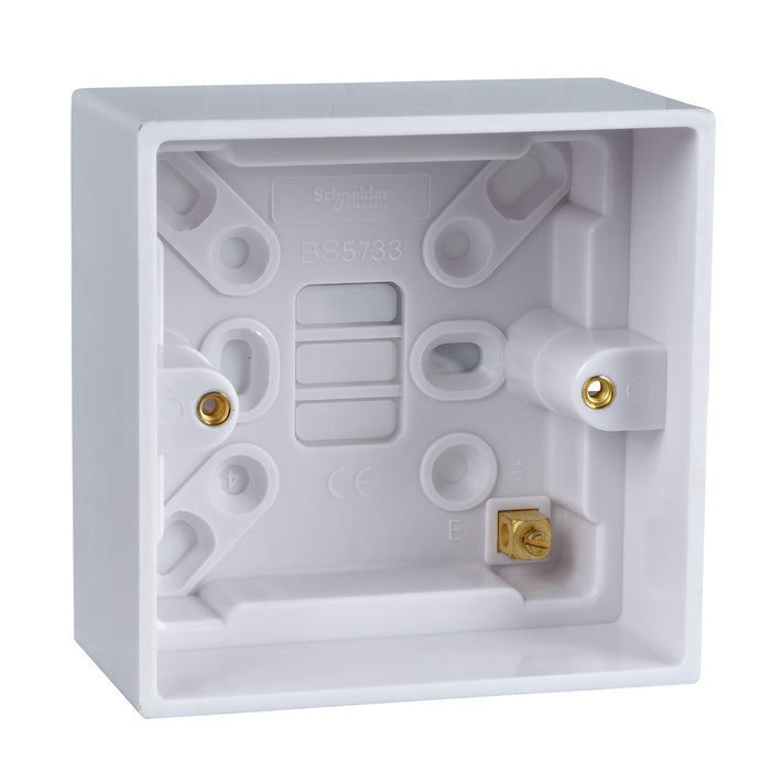 Schneider GPAT1G47 Exclusive 1-Gang Square Edge Moulded Pattress Box 87 x 87 x 47mm White