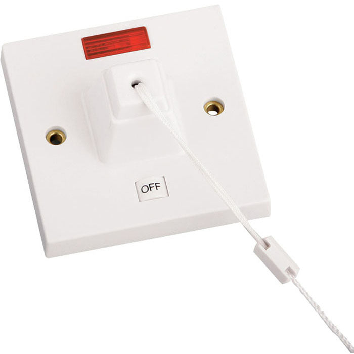 Newlec NL8703N Pullcord Switch Double Pole 45A White with Neon