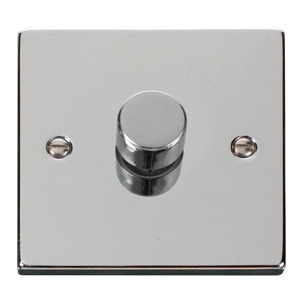 Click Scolmore VPCH140 Dimmer Switch 1 Gang 2 Way 400W Polished Chrome Black&White Gasket Victorian