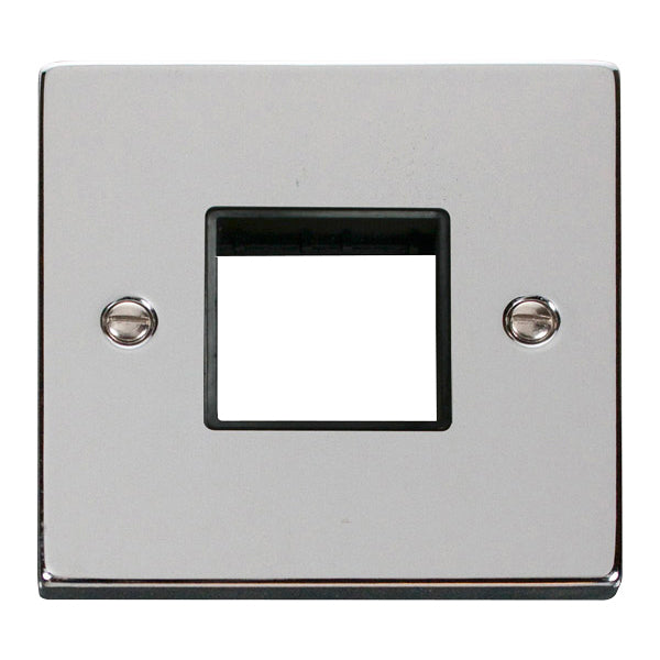 Click Scolmore VPCH402BK Front Plate 1 Gang 2 Aperture Polished Chrome Black Gasket Victorian