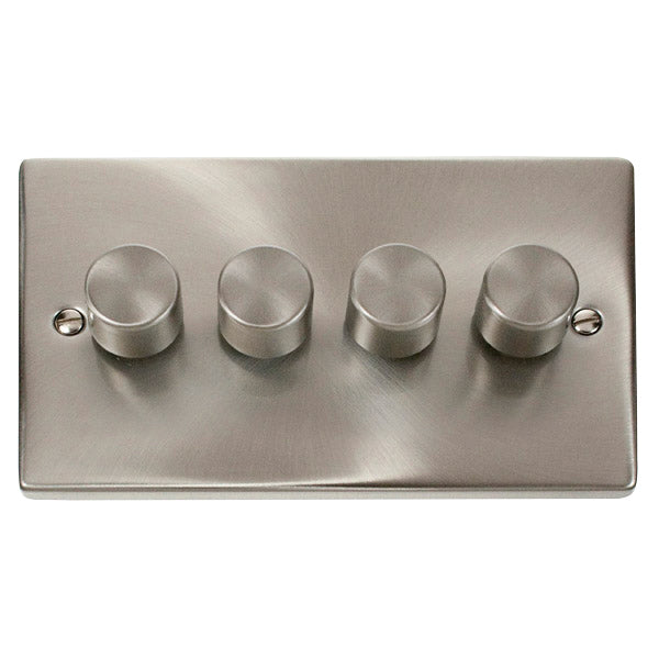 Click Scolmore VPSC154 Dimmer Switch 4 Gang 2 Way 4X400W Satin Chrome Black&White Gasket Victorian