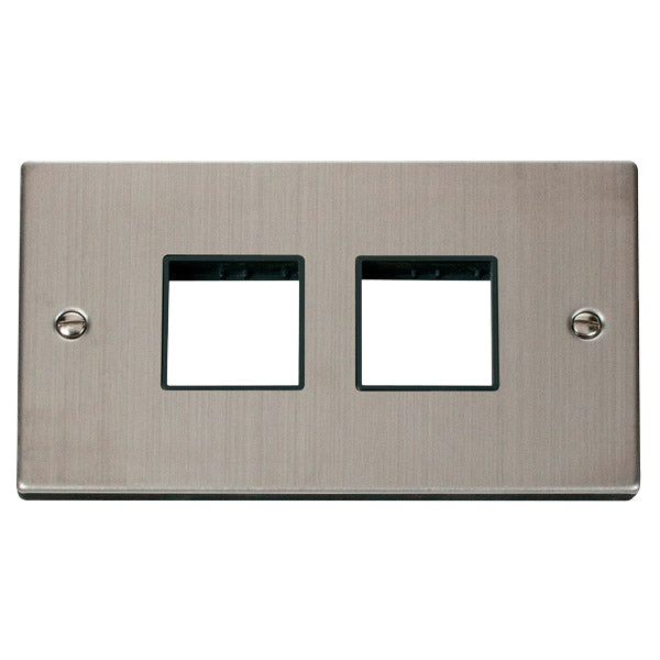 Click Scolmore VPSS404BK Front Plate 2 Gang 4 Aperture 2X2 Stainless Steel Black Gasket Victorian