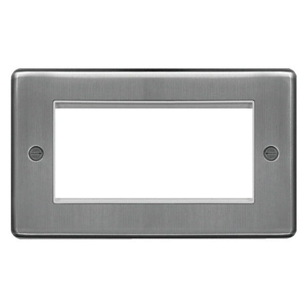 Hager WRP4EUBSW Grid Plate 2 Gang 4 Module Euro Brushed Steel White Insert