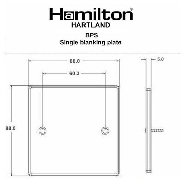 Hamilton 71BPS Blank Plate Single 88 X 88mm Polished Brass