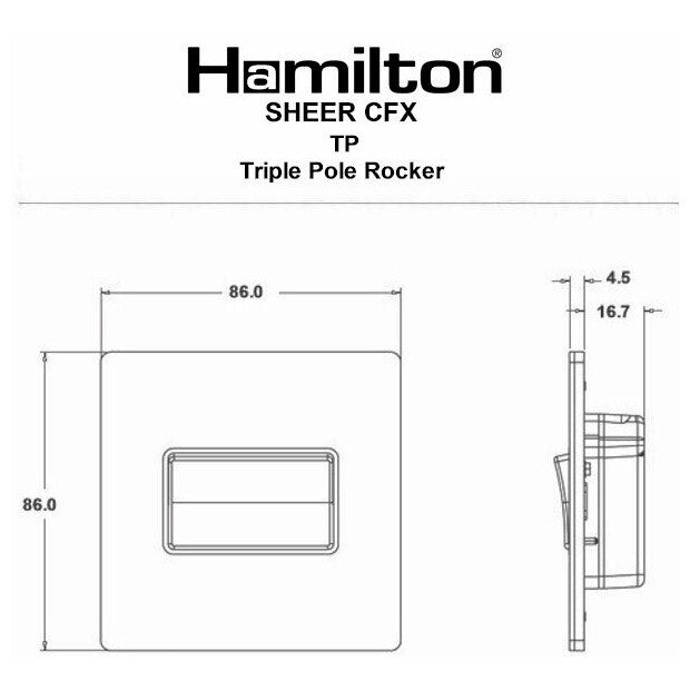 Hamilton 8WPCTPWH-W Rocker Switch 1 Gang TP 10A 86 X 86mm Primed White White Insert/White