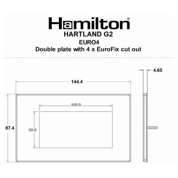 Hamilton 7G24EURO4 Frontplate DBL 4 Eurofix Apertures 145 X 86mm Satin Steel & Grid