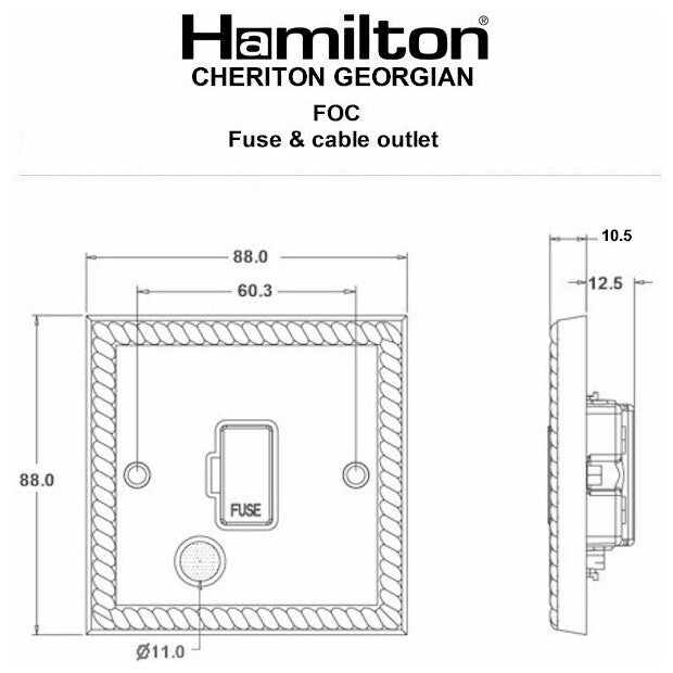 Hamilton 90FOCWH-W Connection Unit Fused Co 88 x 88mm Polished Brass White Insert