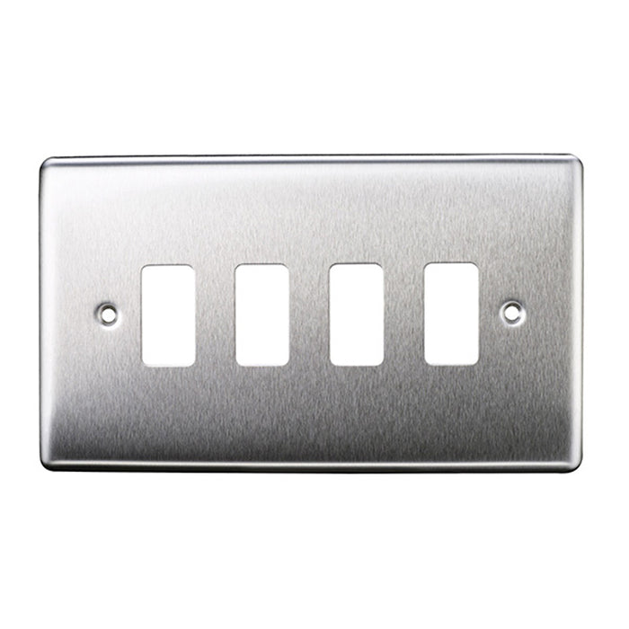 Luceco GNBS4 Frontplate 4 Gang Grid Screwed Brushed Steel