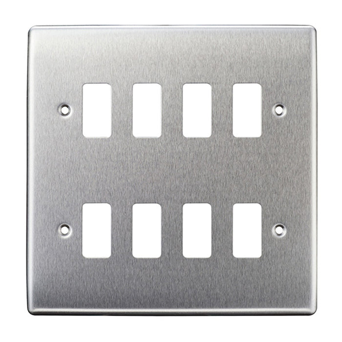 Luceco GNBS8 Front Plate 8 Gang Grid Screwed Brushed Steel