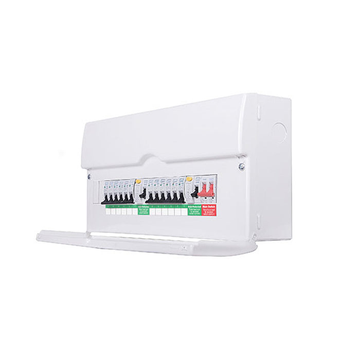 Luceco CFDP18616 Consumer Unit Dual RCD 16 Way Populated 12 x MCB White Steel