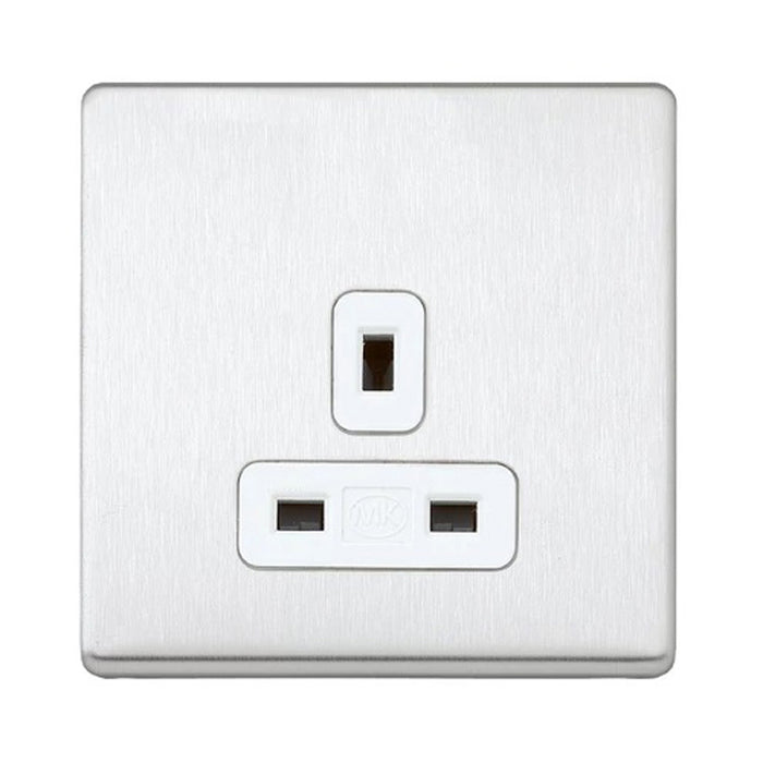 MK Electric MHFP014BSSW Frontplate 1 Gang 13A DP Dual Earth Switched Socket 86 X 86mm Brushed Stainless Steel