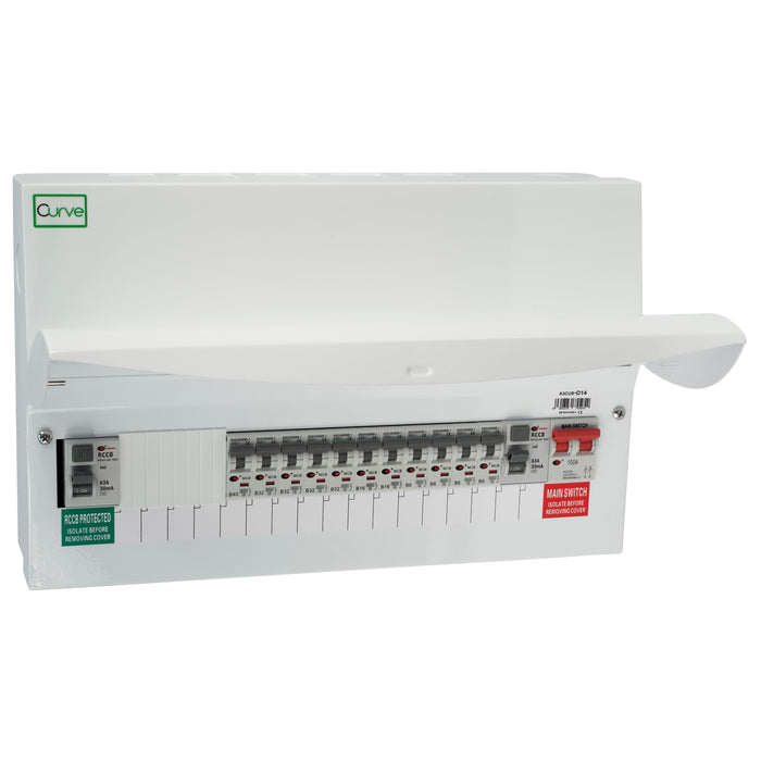 Curve A3CUR-D14A Consumer Unit 14 Way Dual RCD High Integrity Flexible With Type A RCD Devices and 11 MCBs