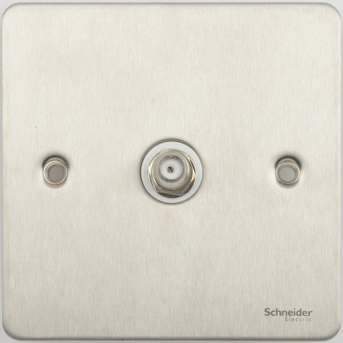 Schneider GU7230WSS Socket 1 Gang Satellite Stainless Steel White Insert