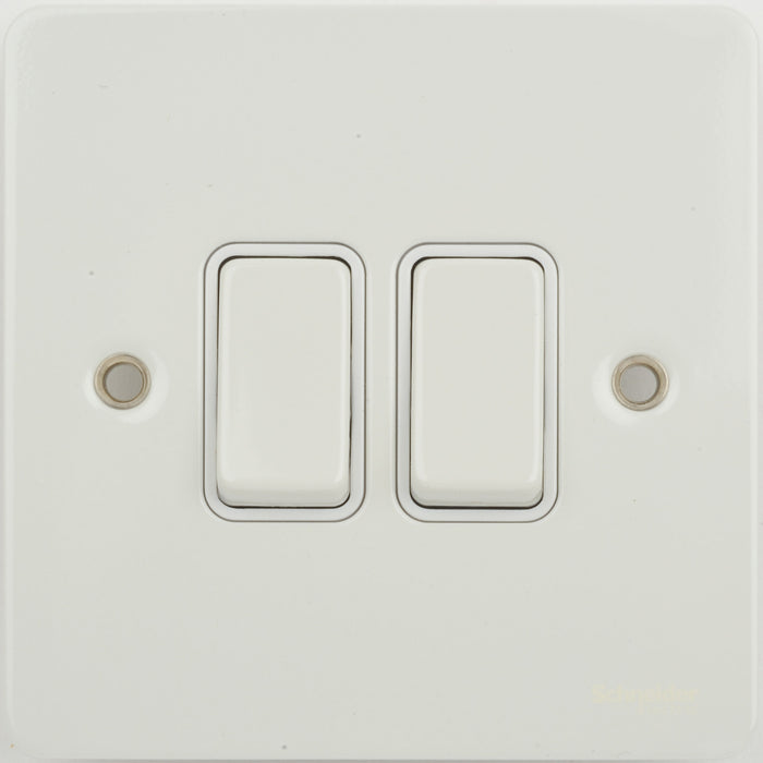 Schneider GU1222WPW Ultimate Flat Plate 2 Way Plate Switch 2 Gang White Metal