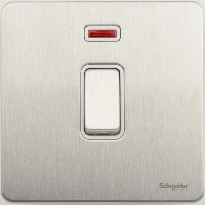 Schneider GU4431WSS Control Switch 1 Gang DP Screwless Neon 32A Stainless Steel White Insert