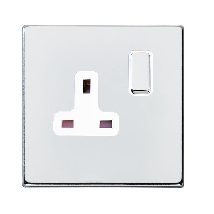 Hamilton 7G27SS1BC-W Socket 1 Gang Switched 13A 86 x 86mm Bright Chrome White Insert