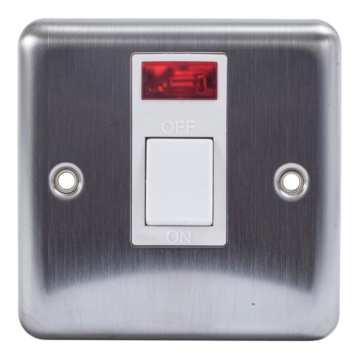 Newlec NLBS8920/SN Switch Double Pole Decorative 1 Gang 20A Brushed Steel with Neon