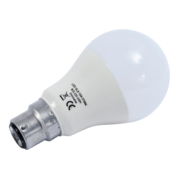 NVC Lighting NLLED/10/GLS/827/B22/DIM Lamp LED GLS Shape B22 10W 806lm 2700K 113x60mm