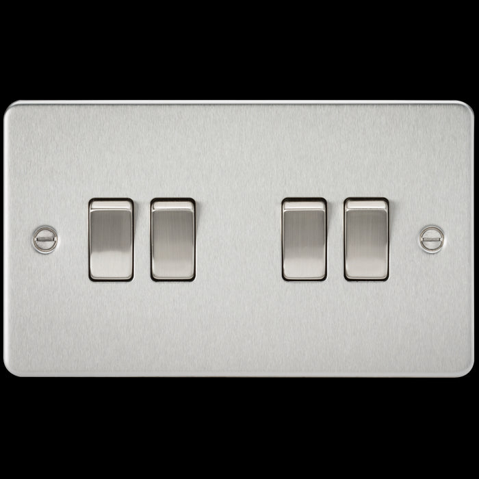 Knightsbridge MLA FP4100BC Switch 4 Gang 2 Way 10A Brushed Chrome Flate Plate