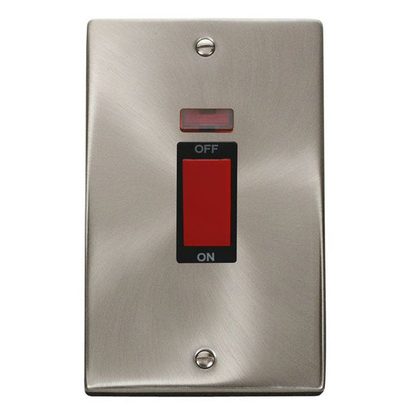 Click Scolmore VPSC203BK Cooker Control Switch 2 Gang Neon 45A Satin Chrome Black Insert Victorian