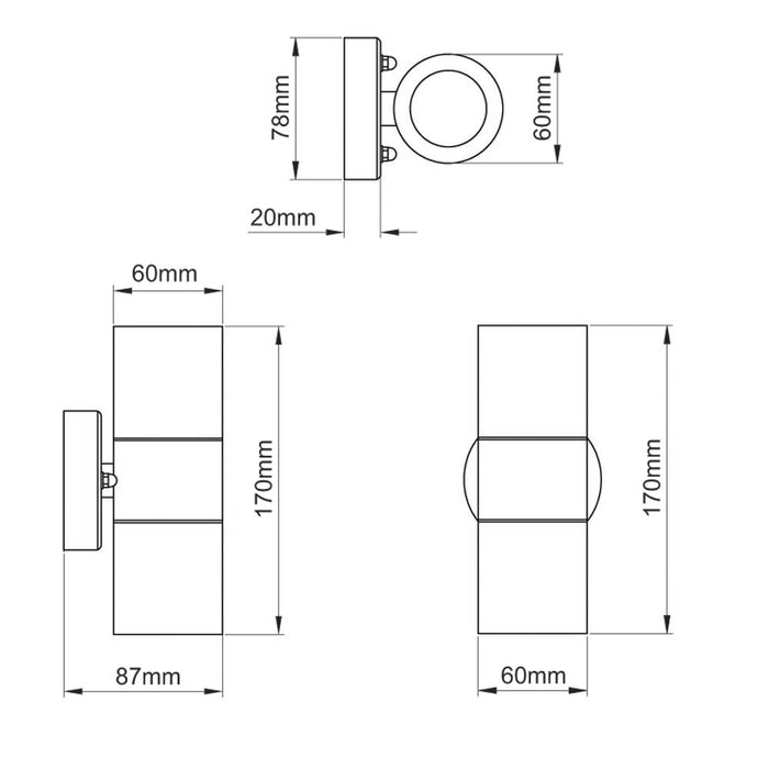 KSR Lighting SKSR1357 Wall Light LED Round Up Down 35W GU10 IP44 No Lamp Stainless Steel