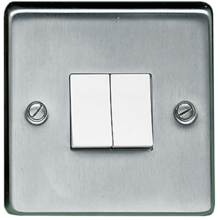 Crabtree 6172/SC 10AX 2 Gang 2 Way Flush Metal Plate Switch Satin Chrome/ White Insert