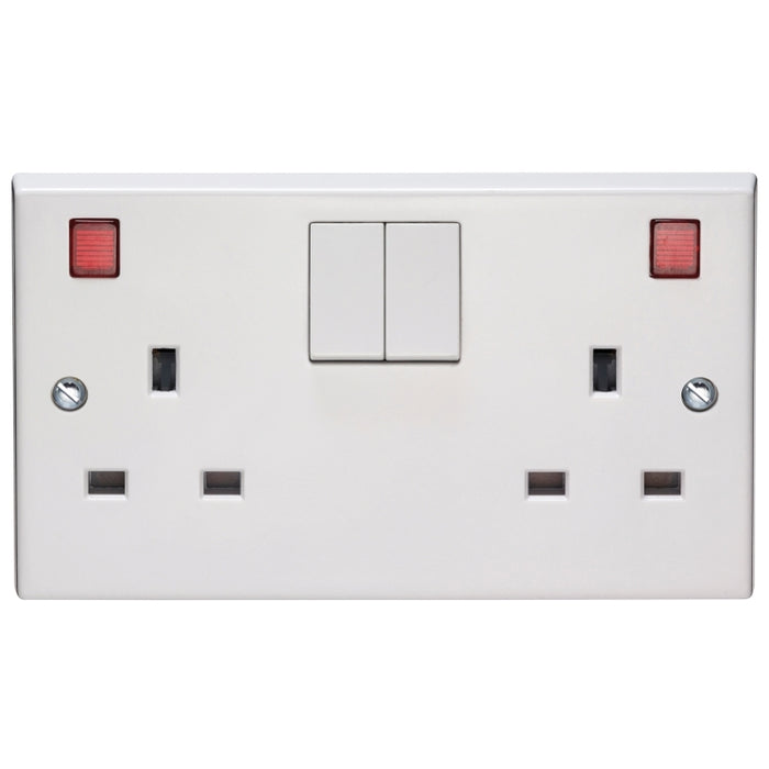 Volex VX1600/D 13A 2 Gang Double Pole Switched Socket With Neon Indicators