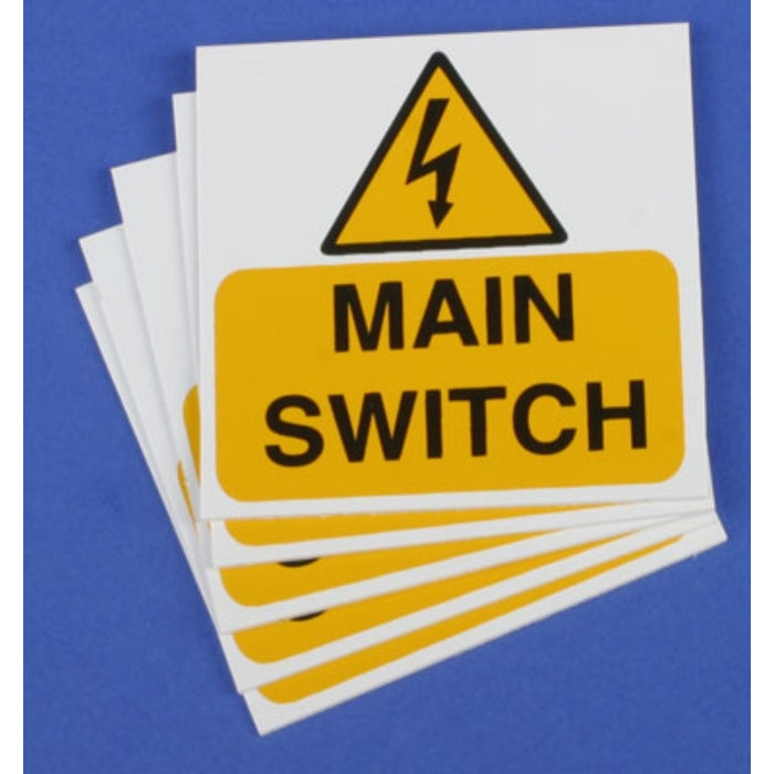 Industrial Signs IS4305RP Main Switch Label - 5 Pack 75 x 75mm S/A Rigid PVC