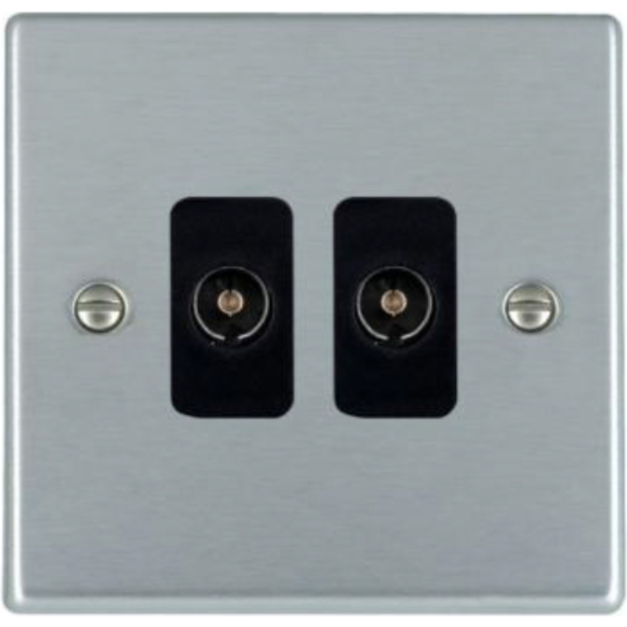 Hamilton 76TV2B Socket 2 Gang TV Coax 88 x 88mm Satin Chrome/ Black Insert