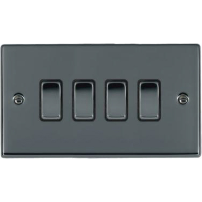 Hamilton 78R24BK-B Rocker Switch 4 Gang 2 Way 10A 85 x 145mm Black Nickel/Black Nickel Black Insert