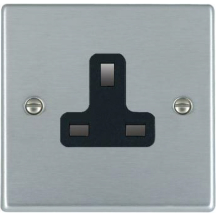 Hamilton 76US13B Socket 1 Gang UnSwitched 13A 88 x 88mm Satin Chrome Black Insert