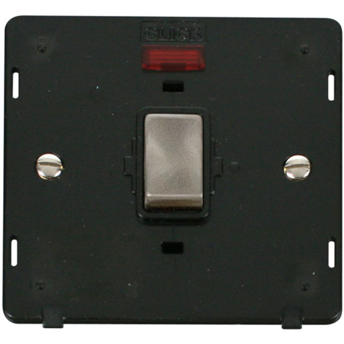 Click Scolmore SIN723BKBS Brushed Stainless 20A Ingot Double Pole Plate Switch With Neon Black Insert