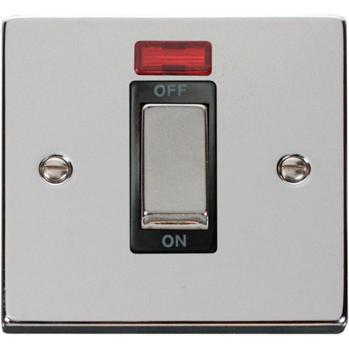 Click Scolmore VPCH501BK Switch 1 Gang DP Neon 45A Polished Chrome Black Insert Victorian