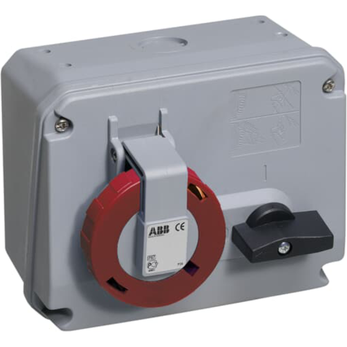 ABB 316MHS6W Industrial Switched Interlocked Socket Outlet 2CMA167809R1000  3P+E 16A 380-415V 25mm 1.5-4mm2 Red Horizontal