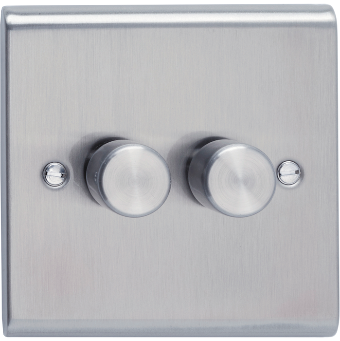 Deta SD1262SC Dimmer Switch 2 Gang 2 Way 100W LED/250W Satin Chrome