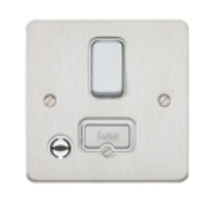 MK Electric K14931BRCW Connection Unit DP Switched FSD Flex Outlet 13A Brushed Chrome White Insert