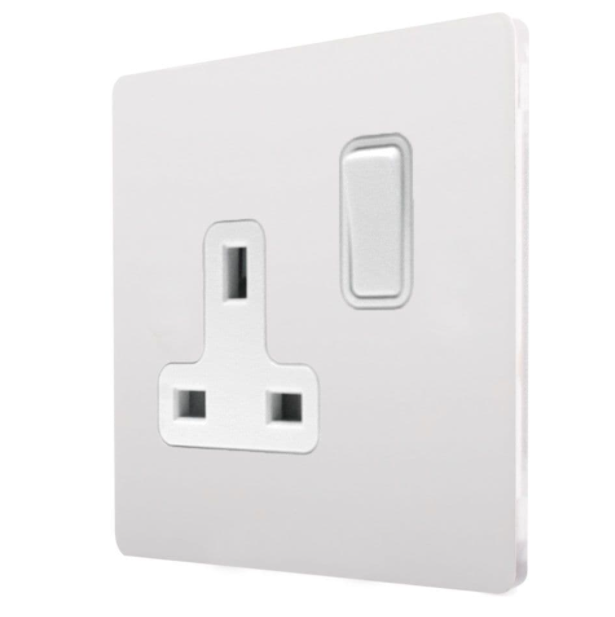 Hamilton 8WPCSS1WH-W Socket 1 Gang DP Switched 13A 86 X 86mm Primed White/ White Insert