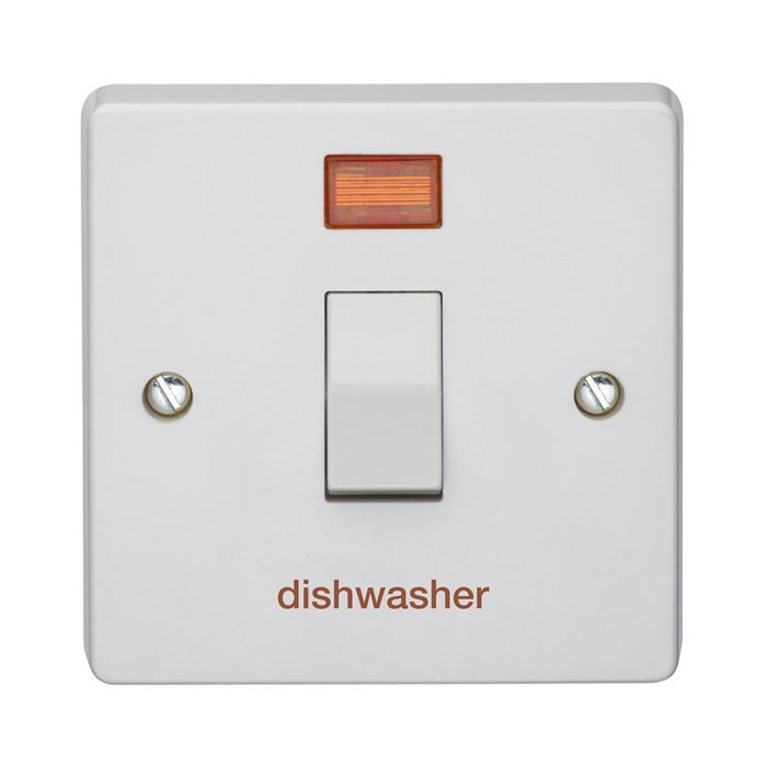 Crabtree 4015/3/DW 20A 1 Gang Double Pole Control Switch With Neon Printed Dish Washer